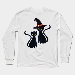 Cute Halloween Black Cats with Hat Autumn Fall Cat Lover Long Sleeve T-Shirt